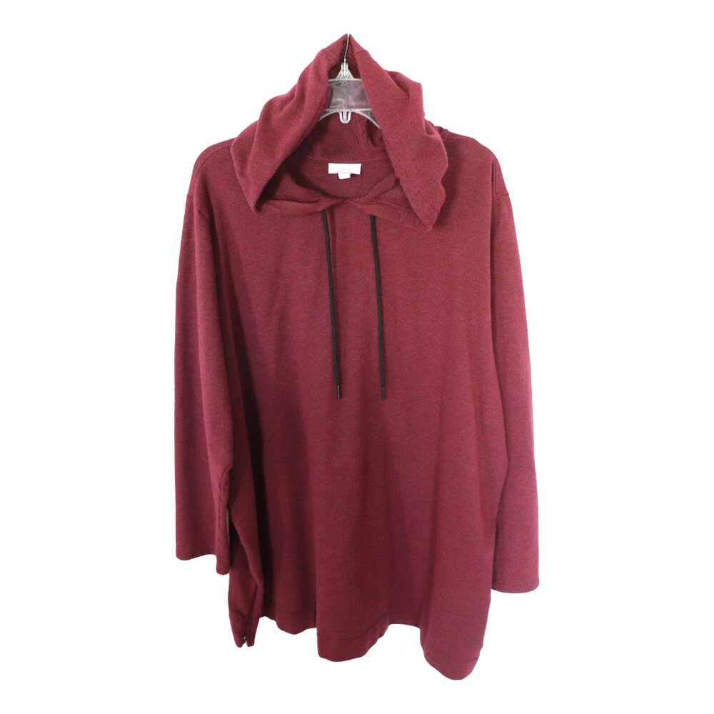 J.Jill FIT pullover tunic sweatshirt with drawstring hood, dark red, 4X